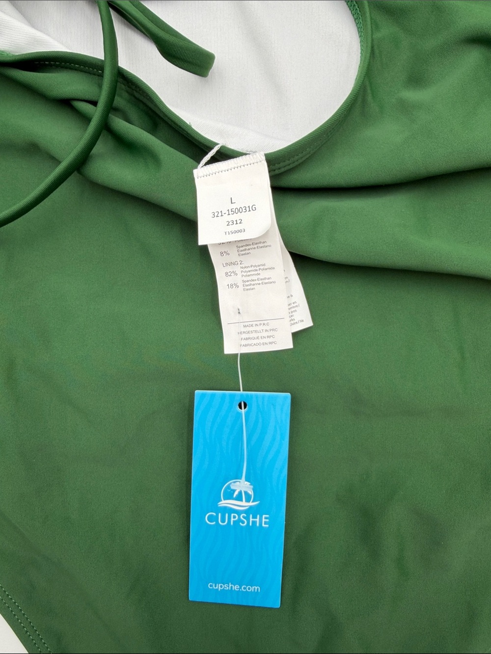 CUPSHE Green High Neck Cutout Ruching Tie Back Tummy Control Swimsuit - Picture 9 of 10